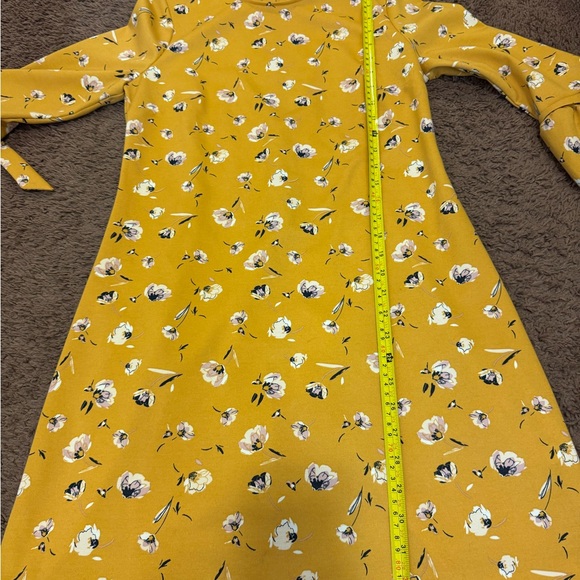 2 FOR $25 Orsay Mustard Yellow Sheath Shift Floral Dress Bell Sleeve 38 6 8 M - Picture 8 of 10